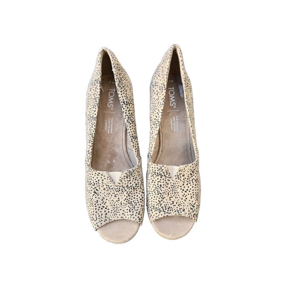 New Woman's Black & Brown Spotted TOMS Wedge Slip On Pumps Size 7.5 - Picture 2 of 3